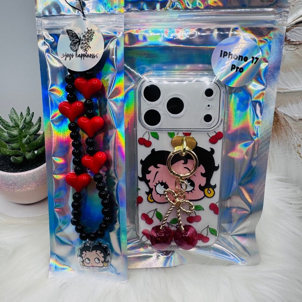 Betty Boop Cherry theme iPhone 17 Pro Case with Phone lanyard - Picture 2 of 5